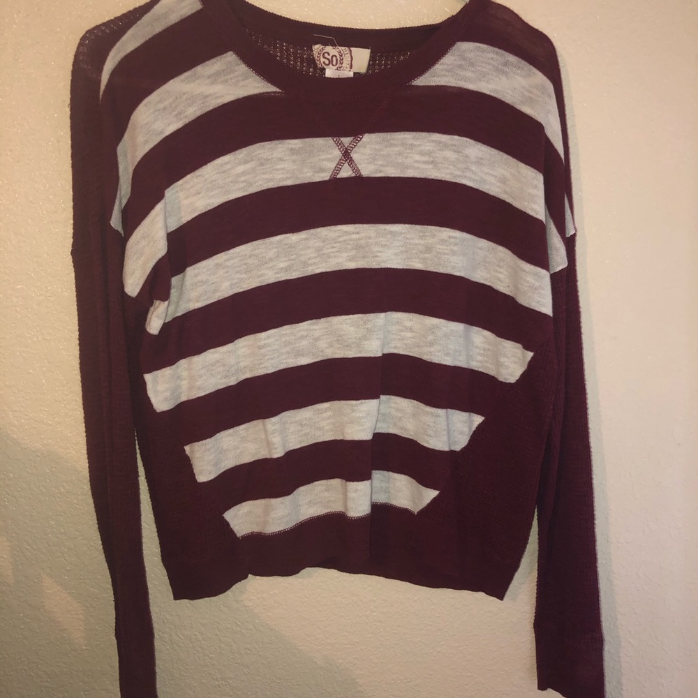 Maroon and white striped cropped sweater